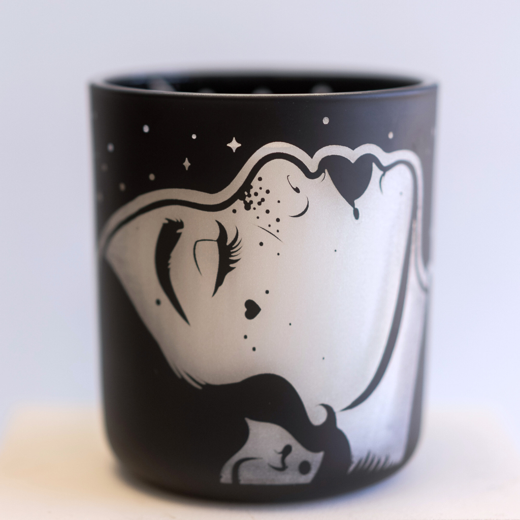 St Jame X Upside Goods Candle Collab with etched black signature vessel 12oz coconut soy wax candle