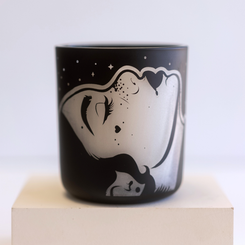 St Jame X Upside Goods Candle Collab with etched black signature vessel 12oz coconut soy wax candle