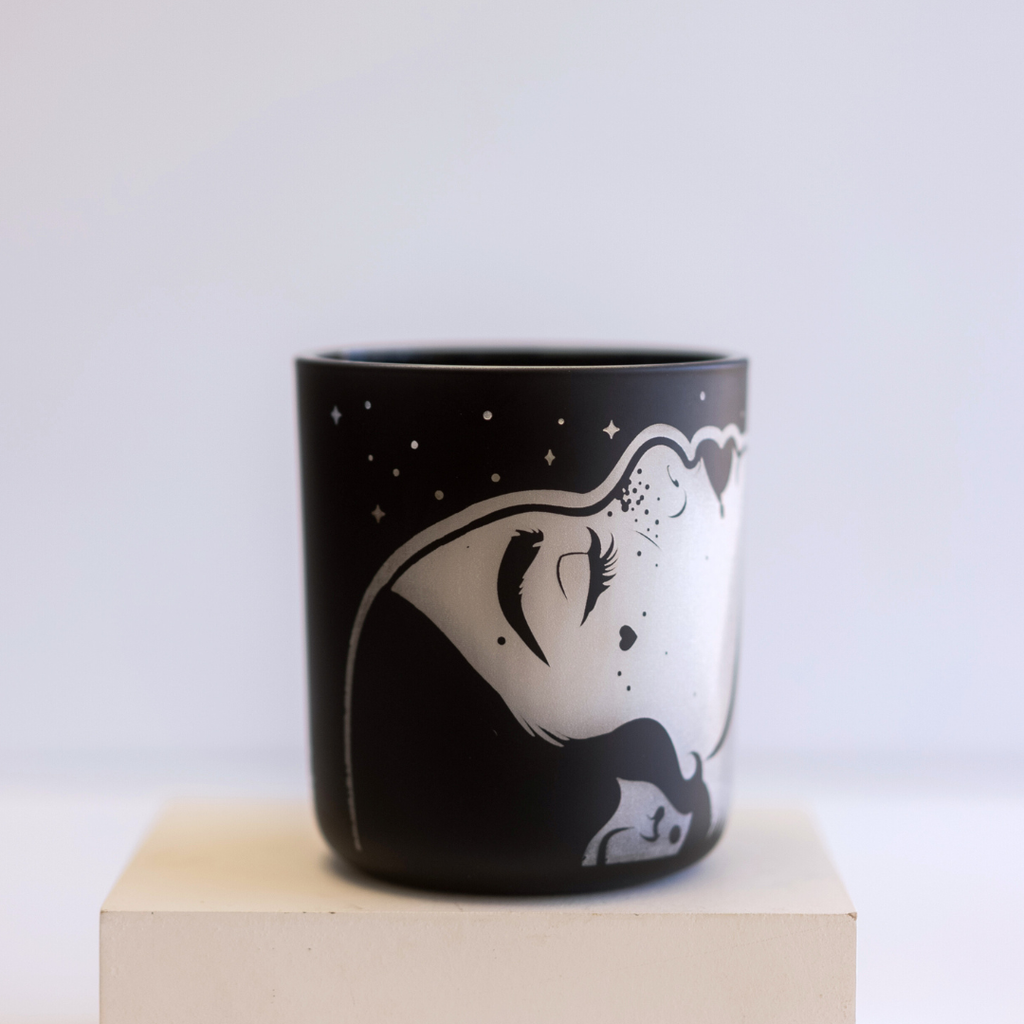 St Jame X Upside Goods Candle Collab with etched black signature vessel 12oz coconut soy wax candle