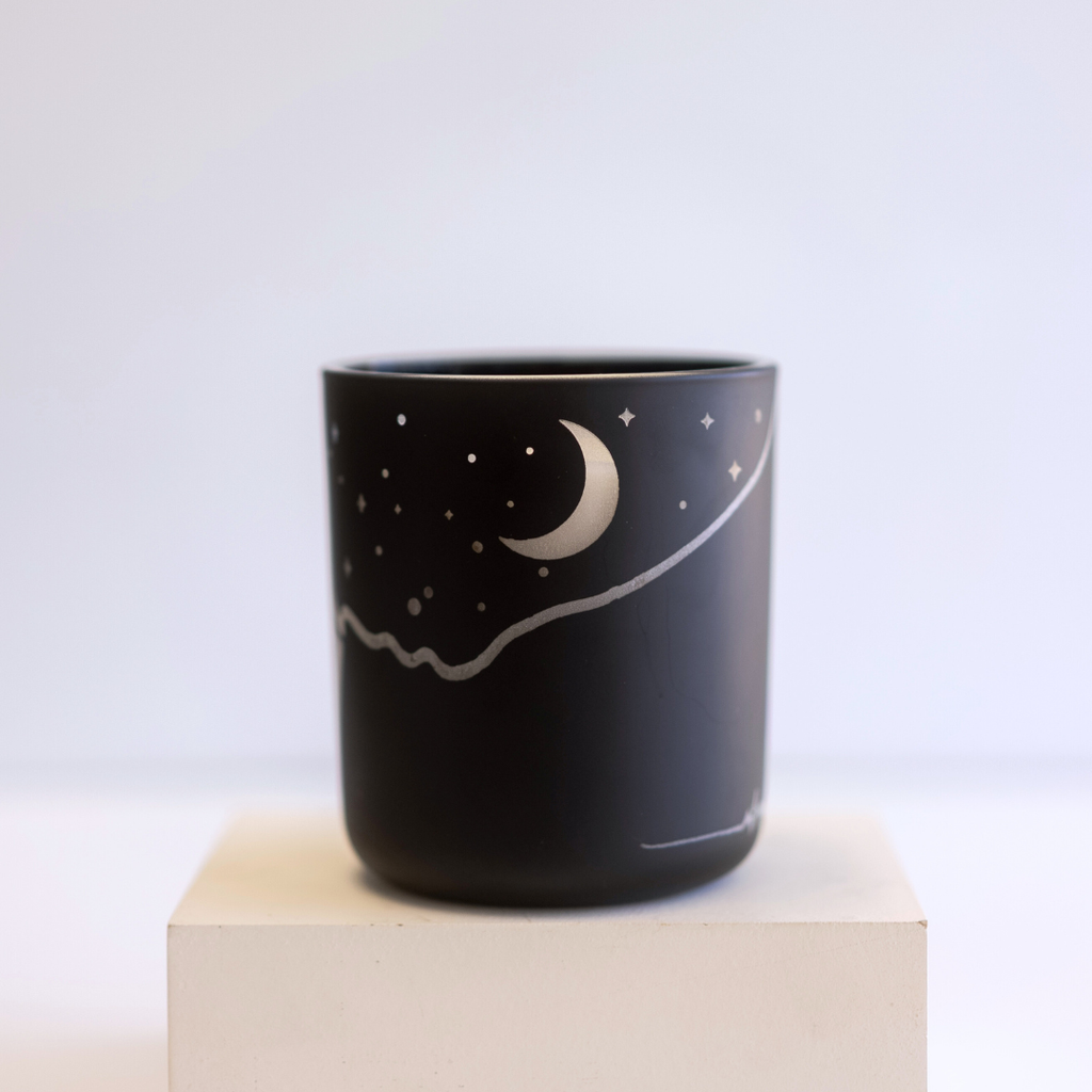 St Jame X Upside Goods Candle Collab with etched black signature vessel 12oz coconut soy wax candle