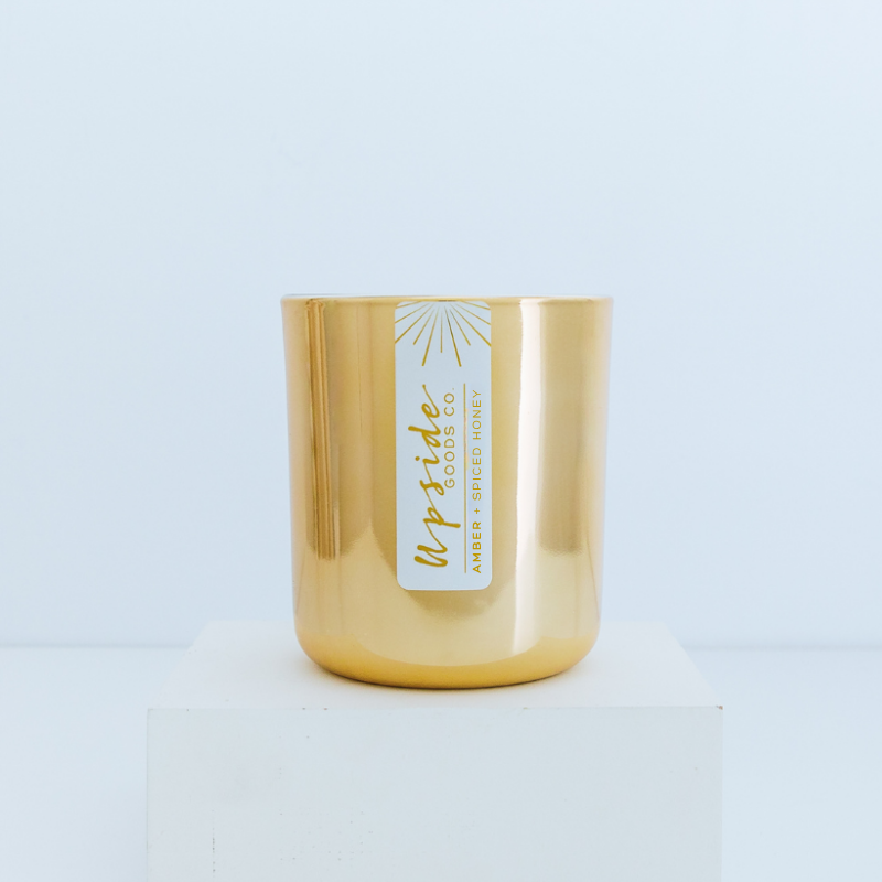Amber + Spiced Honey - -Signature 12oz Limited Edition Gold Candle here for the holidays at Upside Goods Co. 