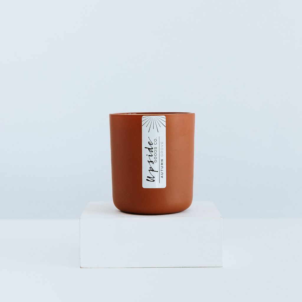 Terracotta Clay glass vessel for our signature 12 oz limited edition Fall candles at Upside Goods