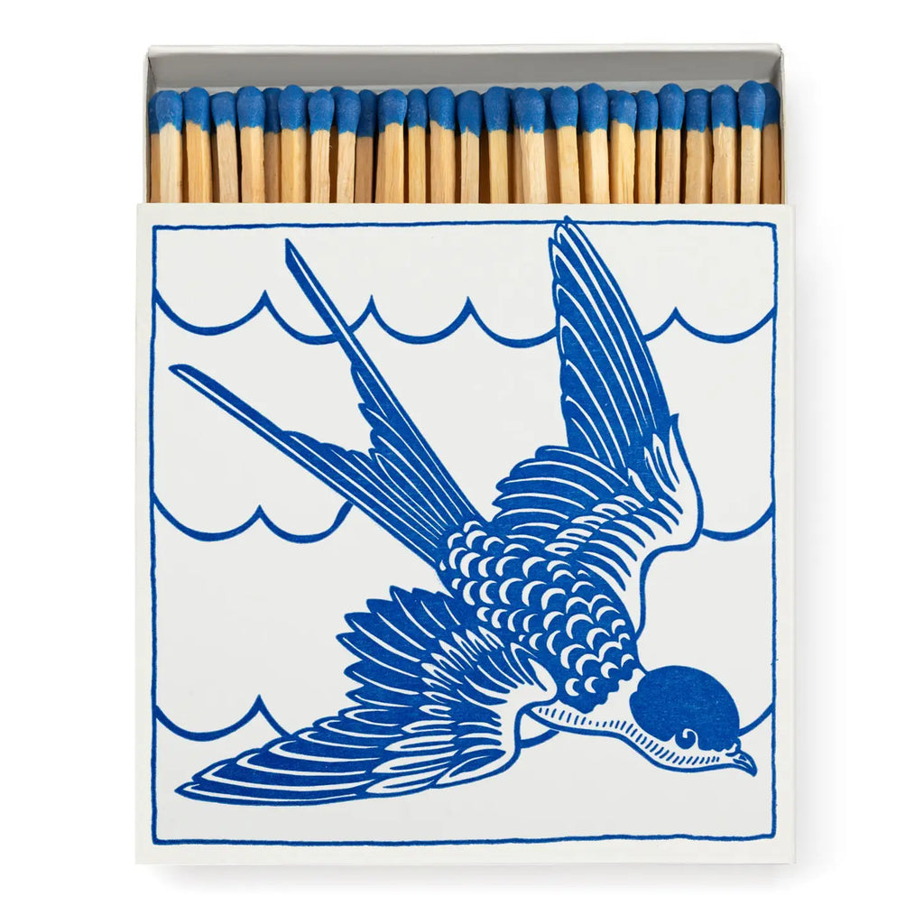 Matches with a blue bird design on the box